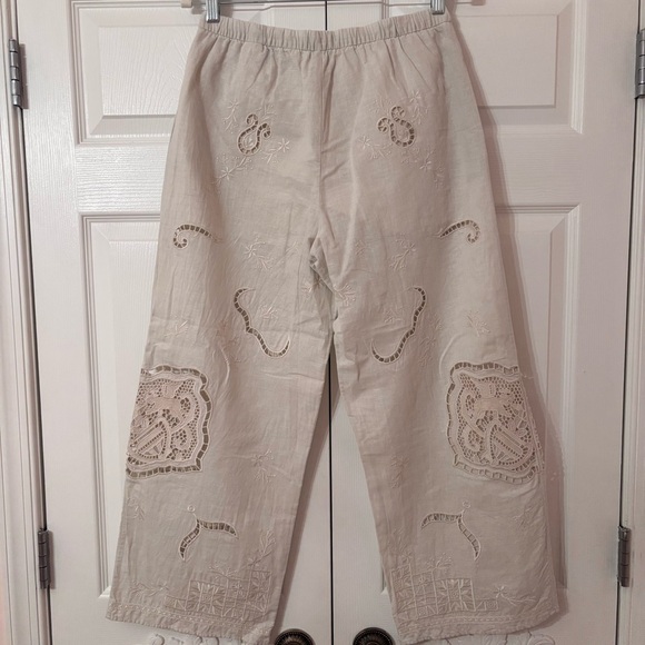 NWOT Zara Cream Wide-Leg Embroidered Cutwork Pants ZW Collection S  *Orig $109 - Picture 5 of 7